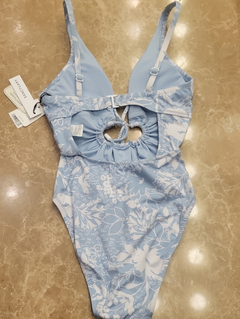 Sanctuary Light Blue & White Floral One-Piece Swimsuit with Front Tie, XS - Picture 14 of 16